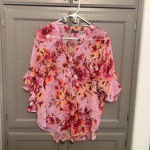 Vince Camuto pink floral blouse